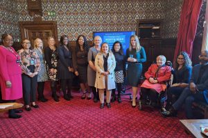 Feryal Clark MP (front) with guests from North Middlesex Hospital at the Houses of Parliament