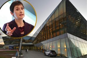 City Hall and (inset) Caroline Pidgeon