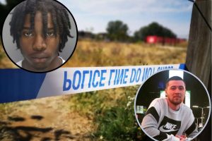 Cheney Row in Walthamstow (credit Penny Dampier) with (inset left) killer Chase Griffith and (inset right) victim Sam Brown