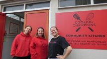 Outside the community kitchen in Ponders End are (from left) Cooking Champions team members Keely Forbes, Heather Bredee and Clare Donovan