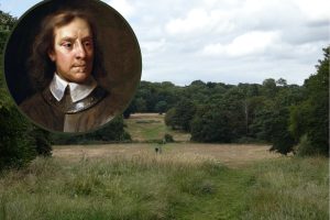 Whitewebbs Park and (inset) Samuel Cooper's portrait of Oliver Cromwell