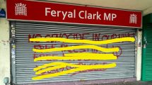 The image uploaded to Feryal Clark's social media crossed out the illegal graffiti