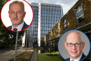 Labour's cabinet member for finance Tim Leaver (inset left) clashed with Tory councillor Julian Sampson (inset right)