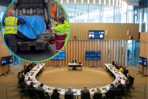 Mayor's Question Time at City Hall and (inset) tents being destroyed in Camden