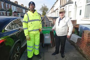 Street cleaner Tony Smith (left) with cabinet member Rick Jewell (right)