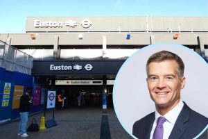 Euston Station and (inset) transport secretary Mark Harper