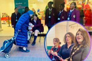 The Exodus Youth Worx shop at Palace Gardens and (inset) mayor Suna Hurman cuts the ribbon