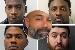 Clockwise from top left; Steffan Gordon, Samuel Owusu-Opoku, Tejean Kennedy, Ali Kavak and (centre) victim Koray Alpergin