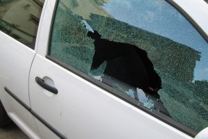 A smashed car window