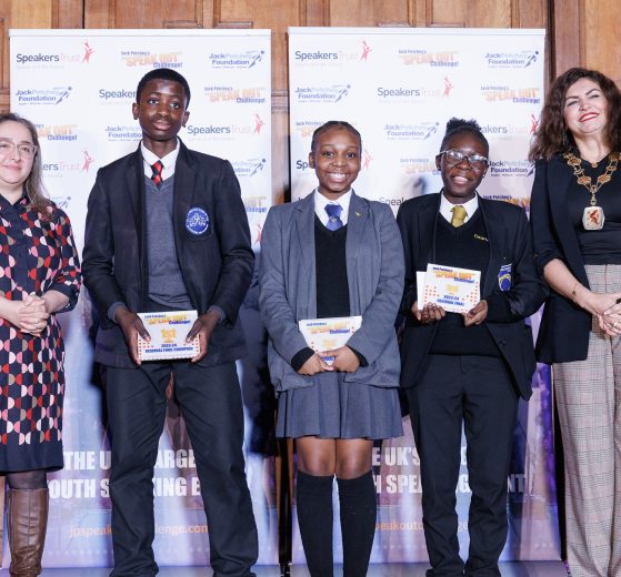 Pictured from left to right are Feryal Clark MP, winner Ivan Twumasi, runner-up Kiara Lee Minto, third-placed Karen Yiadom, and Enfield mayor Suna Hurman