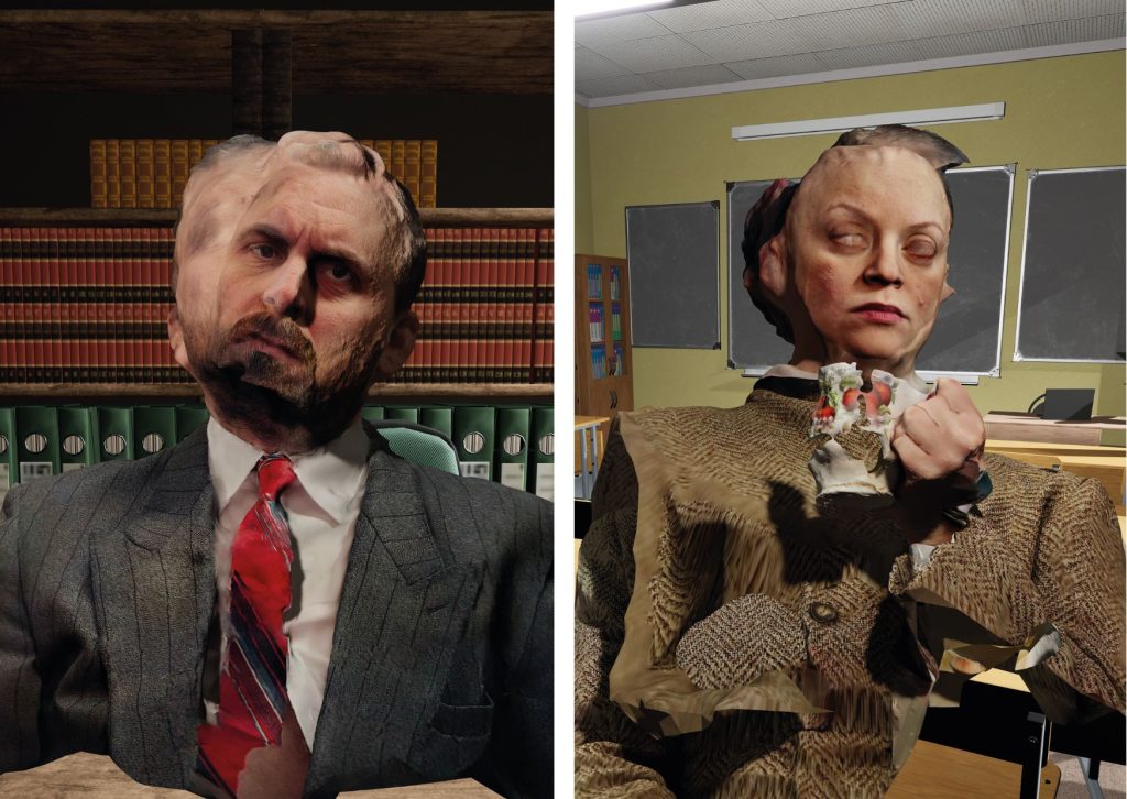 Kazimir Bielecki as a lawyer (left) and Lennie Varvarides as a teacher (right) in 2099