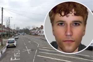 Firs Lane and (inset) an e-fit of the suspect