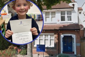Grange Park Prep School and (inset) Alice with the royal letter