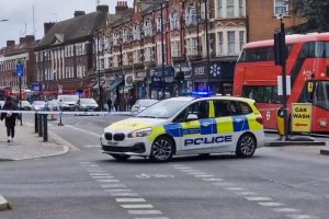 Police at the scene in Fore Street yesterday