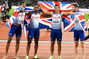 CJ Ujah (second from left) was part of Team GB's gold-medal winning relay team in 2017