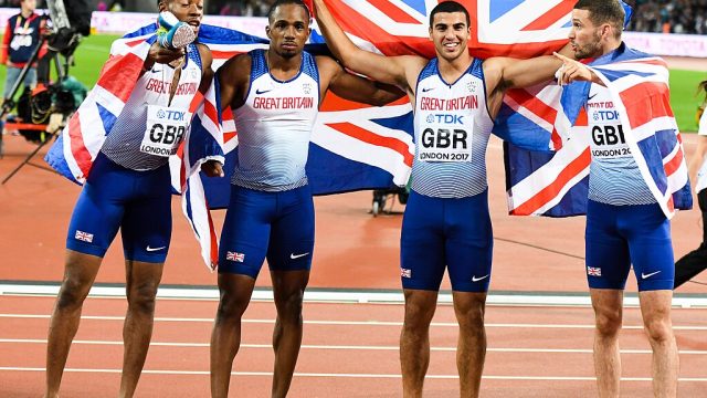 CJ Ujah (second from left) was part of Team GB's gold-medal winning relay team in 2017
