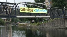 A banner protesting sewage spills in the River Lea