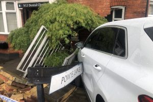 The car remains imbedded in the dental practice