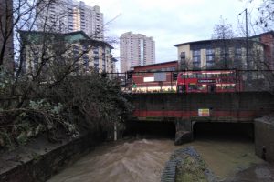 Salmons Brook flows under Fore Street and Edmonton Green Shopping Centre in a tunnel