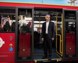 Mayor of London Sadiq Khan on a bus (credit GLA)