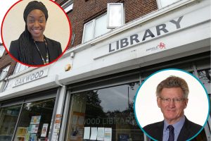 Oakwood Library with (inset left) Labour cabinet member Chinelo Anyanwu and (inset right) Conservative councillor Edward Smith