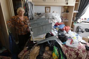 Pat Gregory in her ransacked bedroom