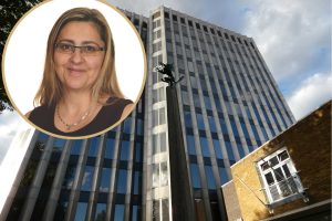 Enfield Civic Centre and (inset) cabinet member for community cohesion Gina Needs