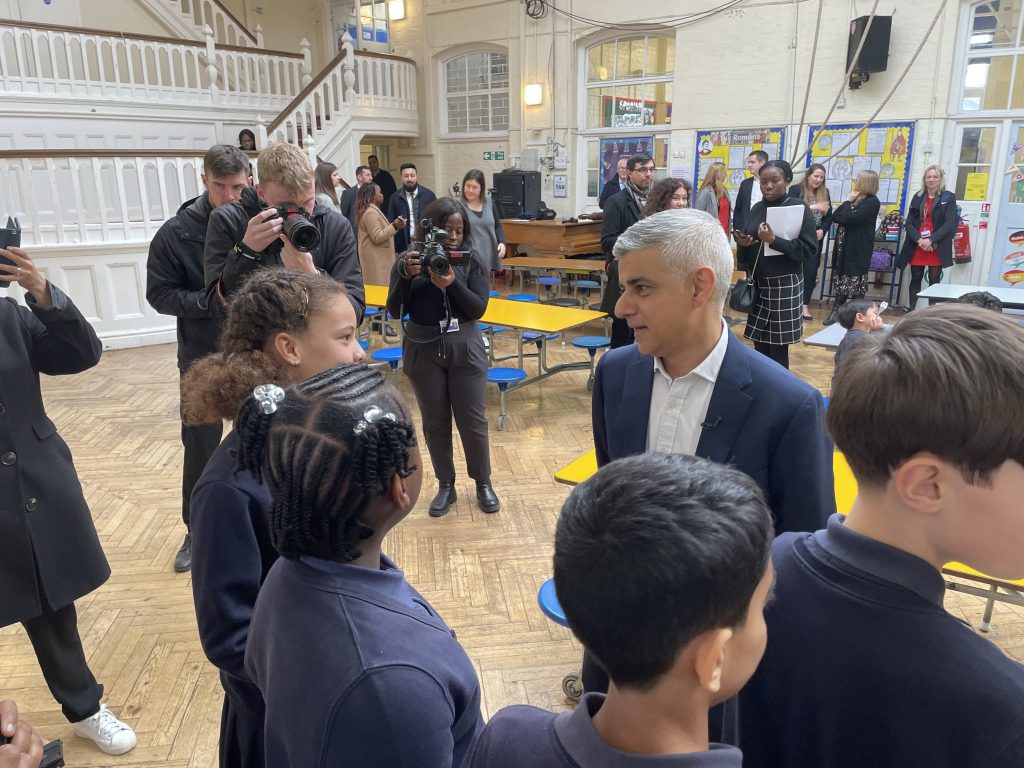 Sadiq Khan pictured on a visit to his old school, Fircroft Primary in Tooting (credit Noah Vickers/LDRS)