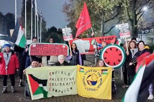 Pro-Palestine campaigners outside the Enfield Civic Centre on Wednesday night