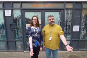 Conservative councillors Ruby Sampson (left) and Chris Joannides (right) outside Town Clinic after getting tested for HIV