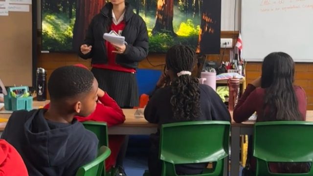 Ada address a class during her campaign to be elected to Enfield Youth Council