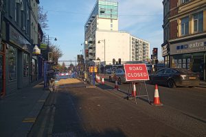The road closure at the junction of Silver Street and Southbury Road