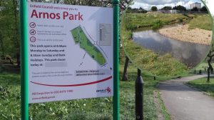 Arnos Park and (inset) a project to naturalise a river at another Enfield park