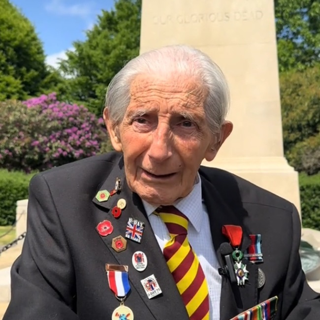 Donald Howkins at Enfield War Memorial on VE Day (credit Oakland Care via TikTok)