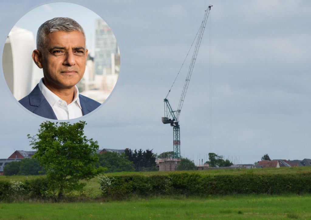 Building on the edge of the Metropolitan Green Belt in Enfield and (inset) Sadiq Khan