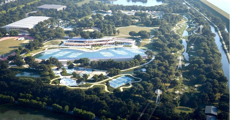 Aerial view of the proposed surfing lagoon (credit The Wave Group)