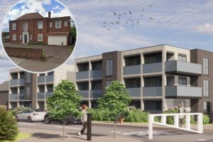 The plans by S&P New Homes for new flats and (inset) the existing house in Hertford Road (credit Google)
