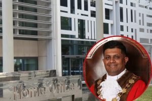 The Home Office in Westminster and (inset) Mohammad Islam in his former role as mayor (credit Enfield Council)