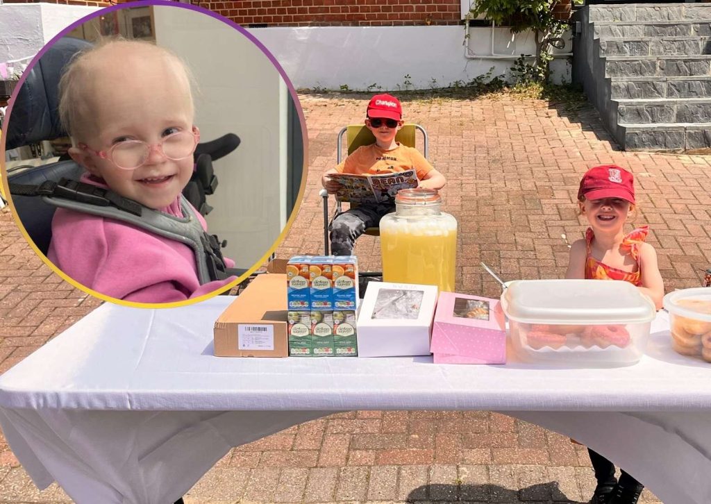 The lemonade stall and (inset) Lucy in her wheelchair