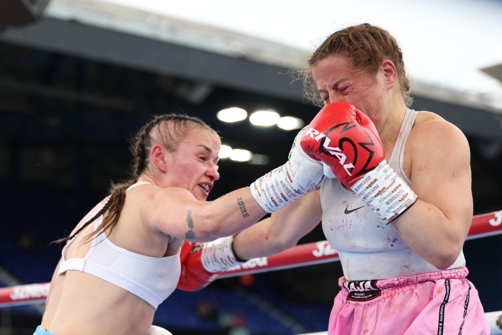 Lillie Winch lands a punch on her opponent at Portman Road on Saturday night (credit Leigh Dawney)