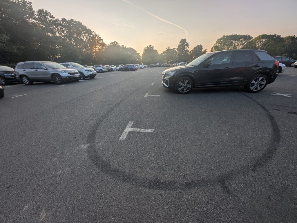 Joyriders have been doing 'doughnuts' on the car park at Forty Hall (credit Joe Ives)