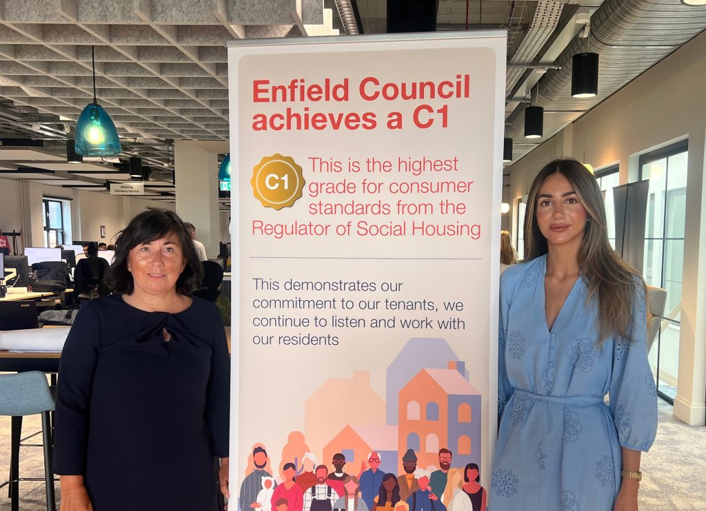 Joanne Drew, executive director for housing and regeneration at Enfield Council (left) with Ayten Guzel, cabinet member for housing (right)