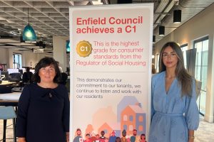 Joanne Drew, executive director for housing and regeneration at Enfield Council (left) with Ayten Guzel, cabinet member for housing (right)