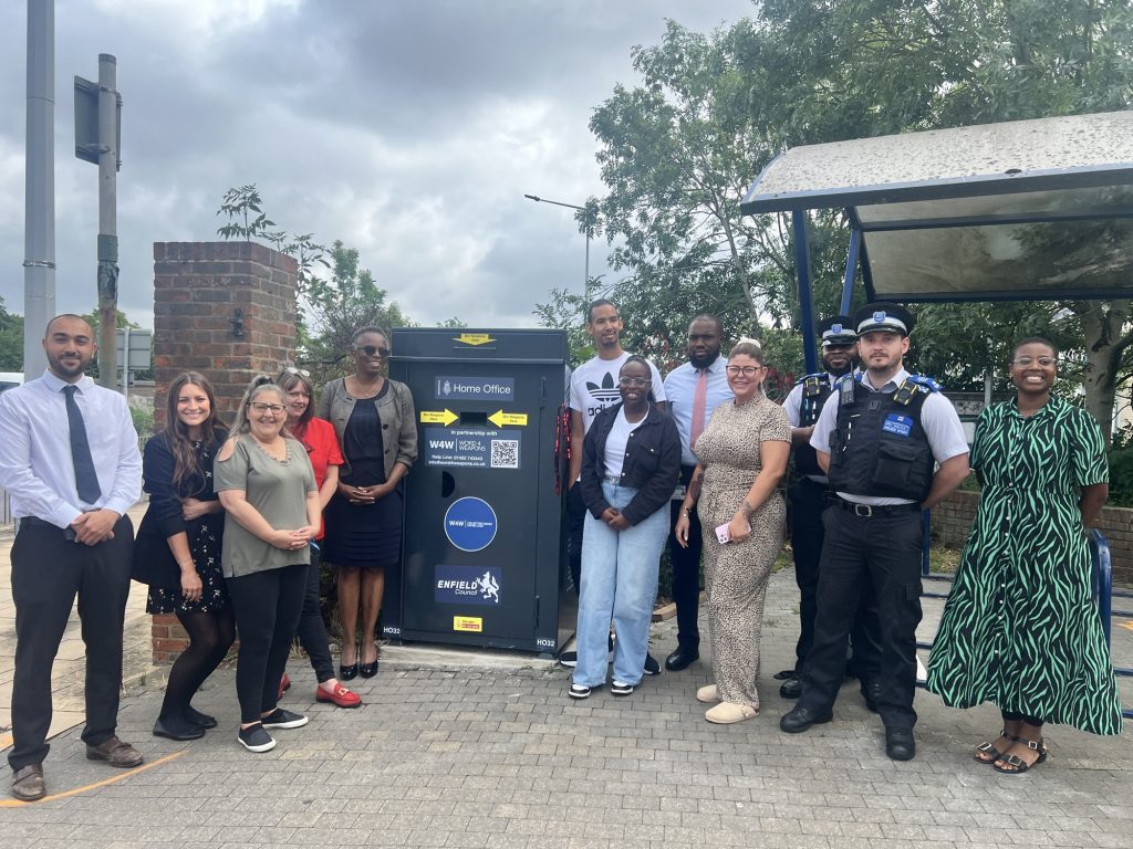 The new knife amnesty bin is on the corner of Sterling Way and the entrance to North Mid Hospital