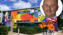 Enfield Town Library mural with (inset) Chris Dey