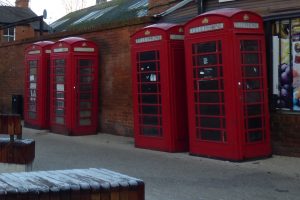 The four red telephone boxes in Enfield Town
