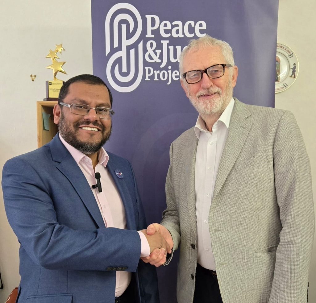 Khalid Sadur from Enfield Community Independents (left) has been working with Jeremy Corbyn (right)