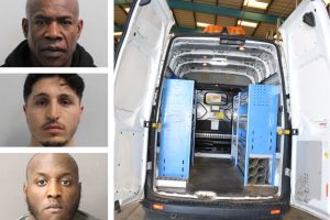 Nicholas Mitchell (top), Ahmad Ghiasi (middle), Audi Johnson (bottom), and (right) the van they used to kidnap a pregnant woman