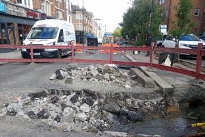 The site of the water leak in Windmill Hill pictured on Thursday afternoon