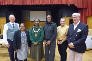Enfield mayor Margaret Greer (centre left) and Edmonton and Winchmore Hill MP Kate Osamor (centre right) join members of Bush Hill Park Residents Association for its 90th anniversary event, including chair Derek Wheeler (right)